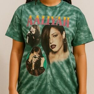 Aaliyah Graphic T-Shirt – Green Tie-Dye, Size M (Unisex Fit) - New Without Tags